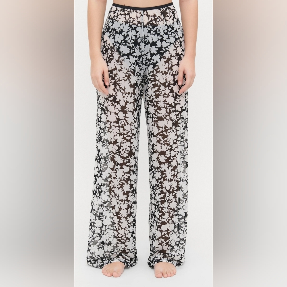 Michael Kors Black Sheer Floral Wide-Leg Swim Coverup Pants